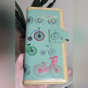 Shag Wear Women’s Wallet Bicycle Blue Long Zipper Snap Bifold